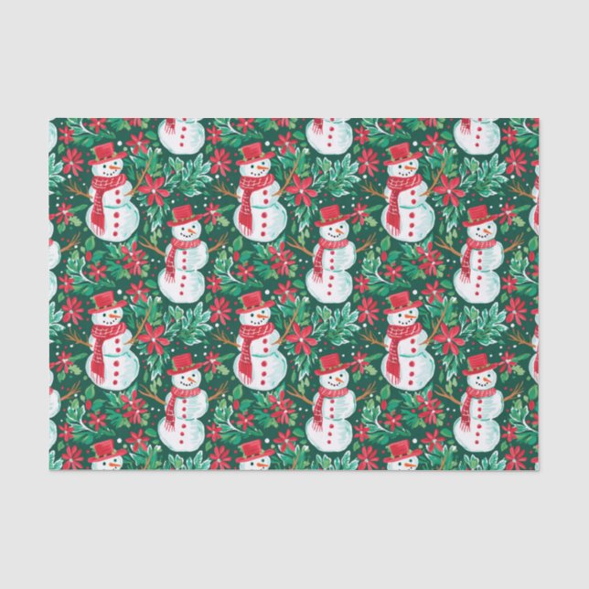 Red and Green Preppy Christmas Snowmen Tissue Paper (Front)