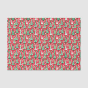 Red and Green Preppy Christmas Trees Tissue Paper
