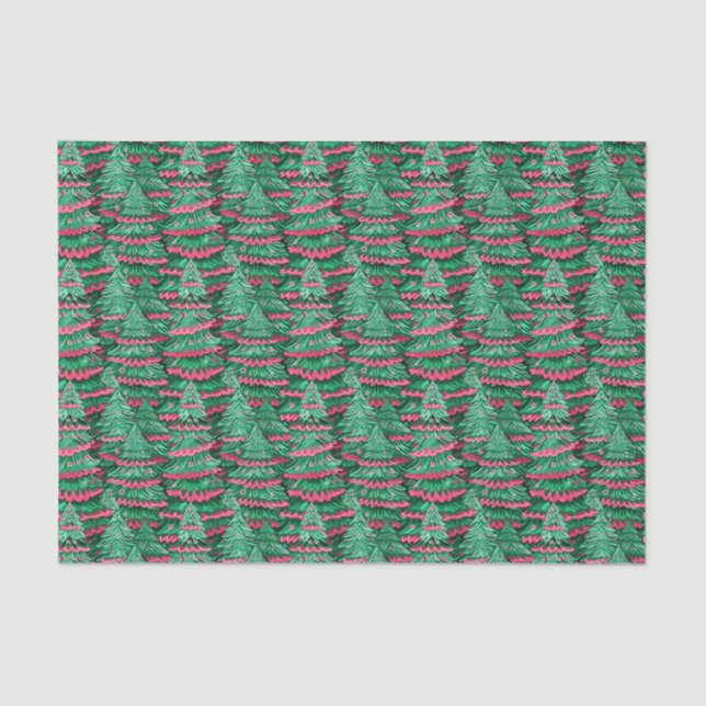 Red and Green Preppy Christmas Trees Tissue Paper (Front)