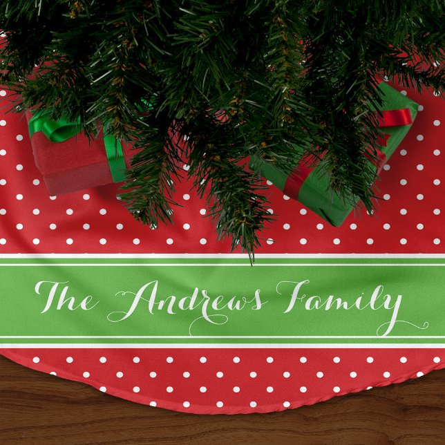 Red and Green Preppy Dots Monogram Brushed Polyester Tree Skirt (Creator Uploaded)