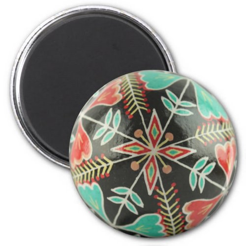 Red and Green Pysanka Flowers Round Magnet