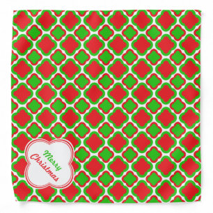 Red and Green Quatrefoil Pattern Christmas Bandana