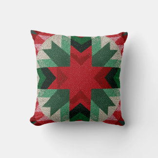 Red and green quilt star design throw pillow