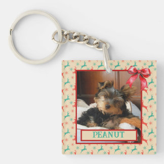 Red and Green Reindeer - Child or Pet Photo Keychain