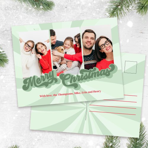 Red and Green Retro Christmas Photo Holiday Postcard