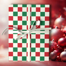 Red and Green Retro Holiday Check Pattern