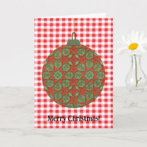 Red and Green Retro Ornament Christmas Card
