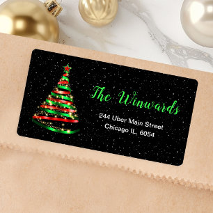 Red and Green Ribbon Christmas Tree Label