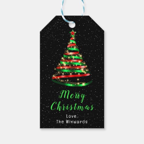Red and Green Ribbon Tree Merry Christmas Gift Tags