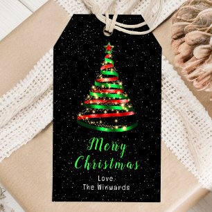 Red and Green Ribbon Tree Merry Christmas Gift Tags