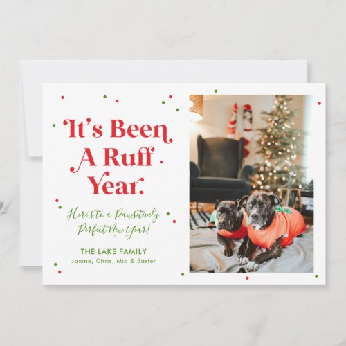 Red and Green Ruff Year Dog Photo Christmas Card