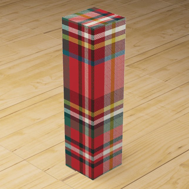 Red and Green Rustic Plaid Christmas Holiday Wine Box (Front)