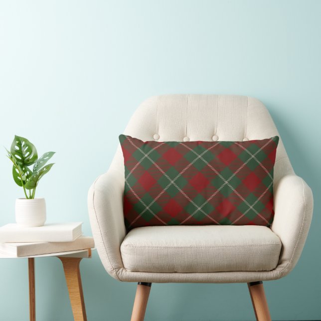 Red and Green Rustic Tartain Plaid Lumbar Pillow (Chair)