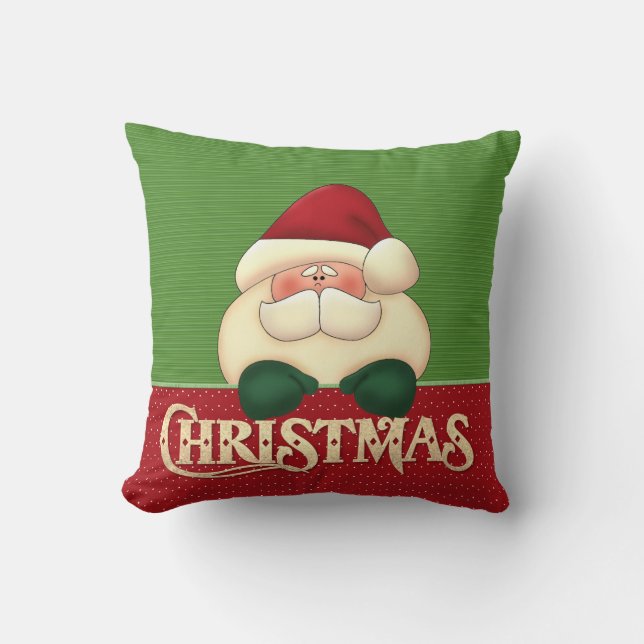 Red and Green Santa Christmas Pillow (Front)