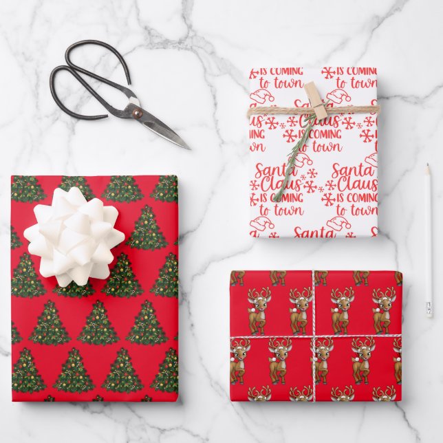 Red and Green Santa Claus Christmas Wrapping Paper Sheets (Front)