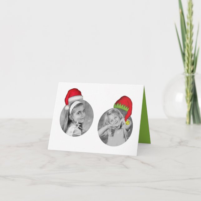 Red and Green Santa Hat Photo Collage Christmas Holiday Card (Front)