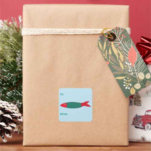 Red and Green Sardines Christmas To From Gift Square Sticker