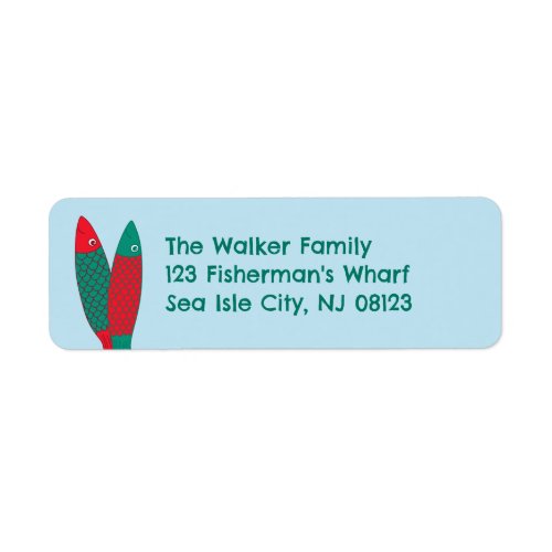 Red and Green Sardines Return Address Label