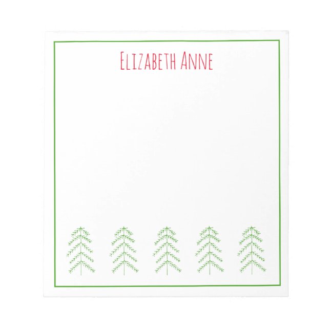 Red and Green Scandinavian Christmas Trees Notepad (Front)