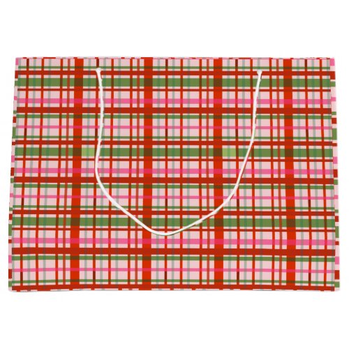 Red And Green Scottish Christmas Tartan Large Gift Bag