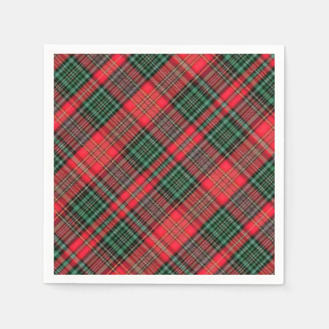 Red and Green Scottish Diagonal Tartan Plaid Napkins (Front)