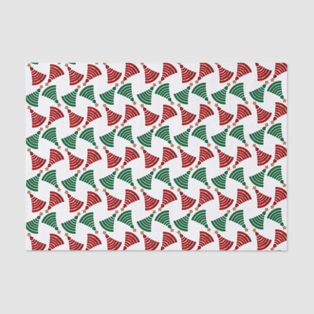 Red and Green Scribble Christmas Trees Tissue Paper (Front)