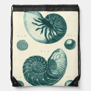 Red and Green Seashell Art Drawstring Bag