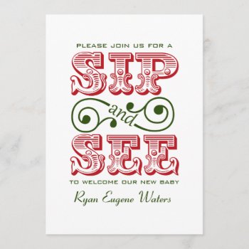 Red And Green Sip And See Visit Our New Baby Invitation by PineAndBerry at Zazzle