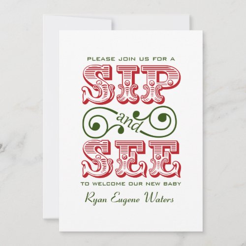 Red And Green Sip And See Visit Our New Baby Invite