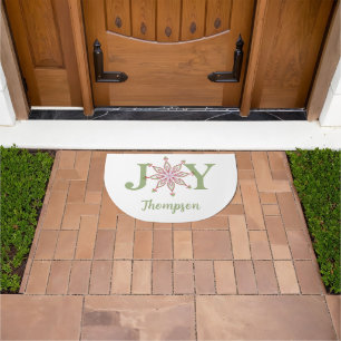 Red and Green Snowflake Christmas Joy Custom Doormat
