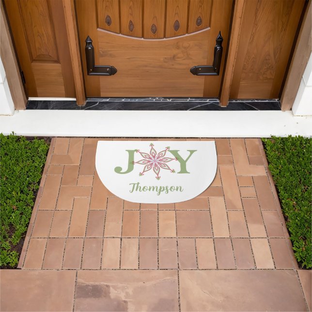 Red and Green Snowflake Christmas Joy Custom Doormat (Outdoor)
