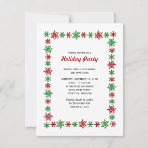 Red and Green Snowflake Christmas Party Invitation