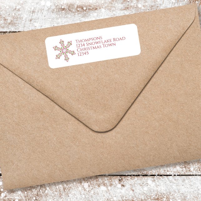 Red and Green Snowflake Christmas Return Address Label (Creator Uploaded)