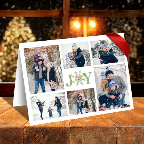 Red and Green Snowflake Joy Multi Photo Holiday Card