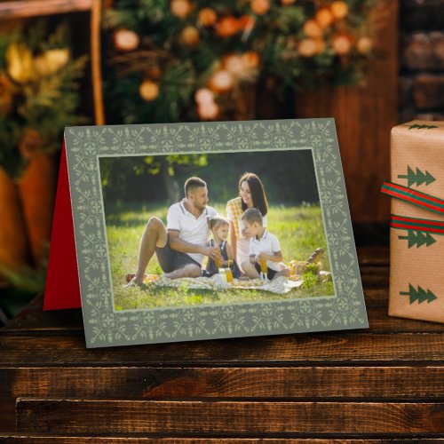 Red and Green Snowflake One Photo Holiday Card