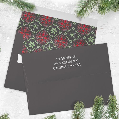 Red and Green Snowflake Return Address Envelope