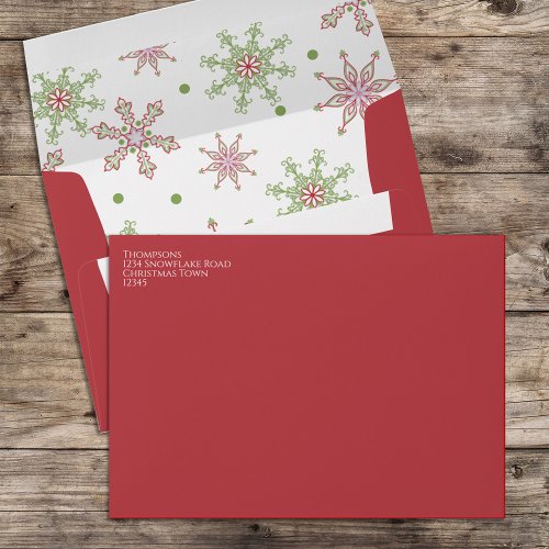 Red and Green Snowflakes Christmas Envelope