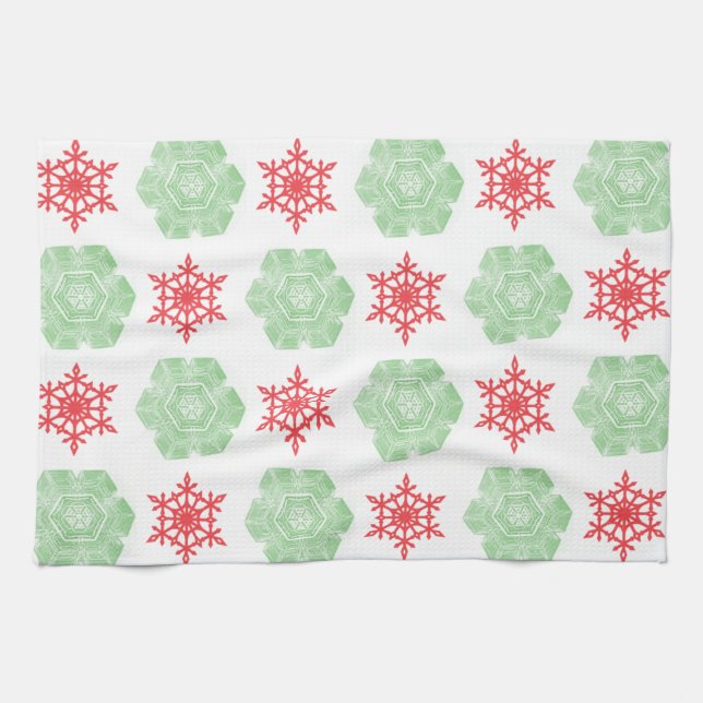 Red and green snowflakes kitchen towel (Horizontal)