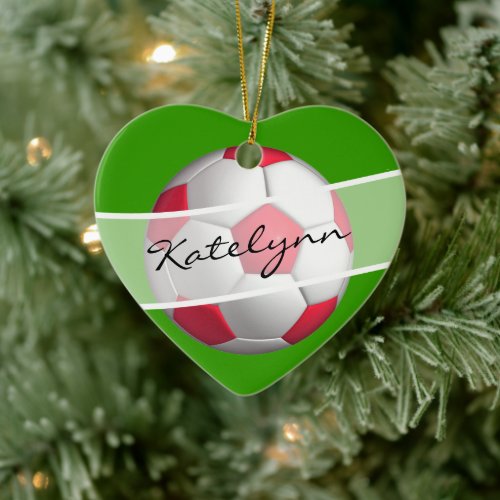 Red and Green Soccer Ball Christmas Tree Ornament