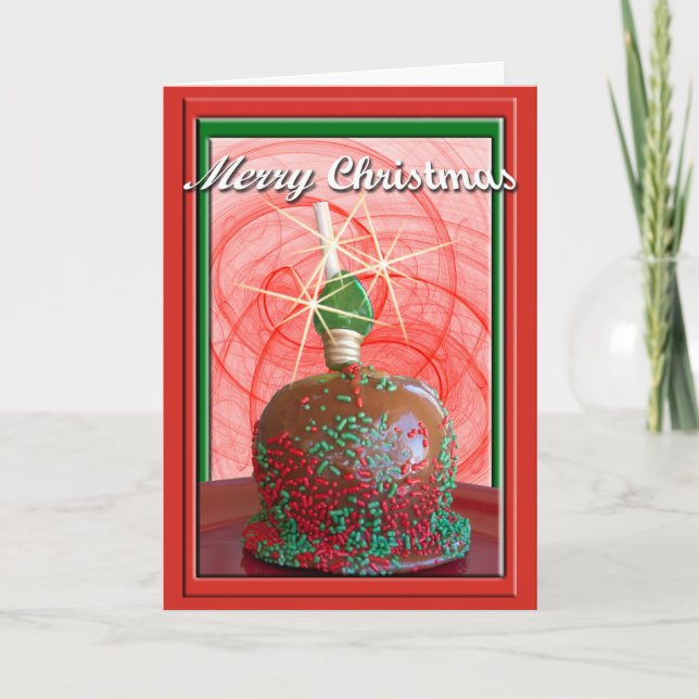 Red and Green Sprinkled Caramel Apple Holiday Card (Front)