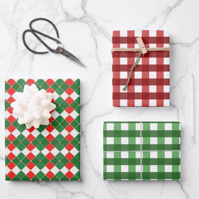 Red And Green Squares  Wrapping Paper Sheets (Front)