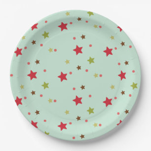 Red and Green Stars and Dots Paper Plates