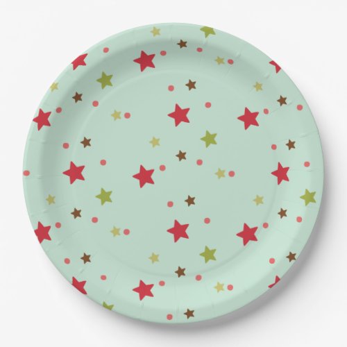 Red and Green Stars and Dots Paper Plates