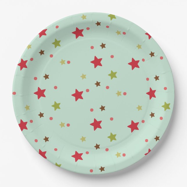 Red and Green Stars and Dots Paper Plates (Front)