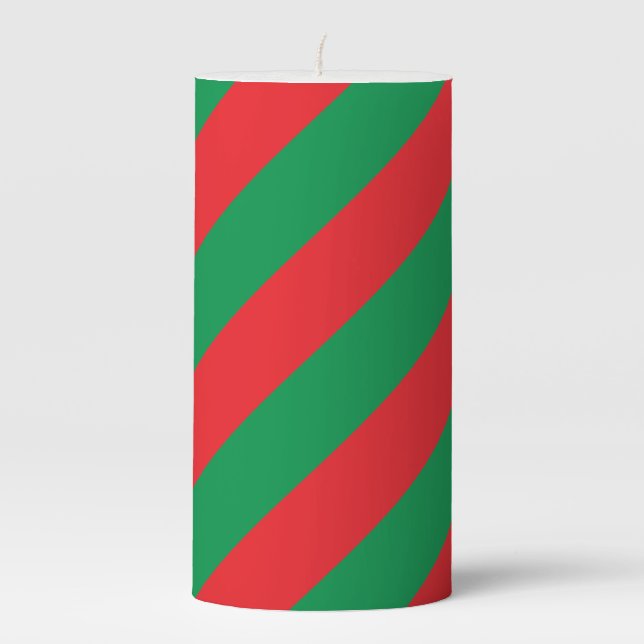 Red and Green Striped Christmas Pillar Candle (Front)