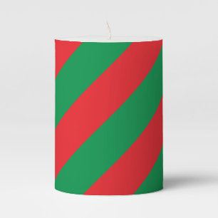 Red and Green Striped Christmas Pillar Candle
