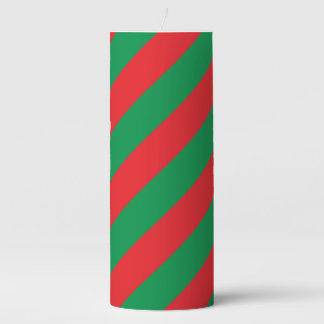 Red and Green Striped Christmas Pillar Candle