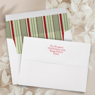 Red and Green Striped Christmas Return Address Envelope