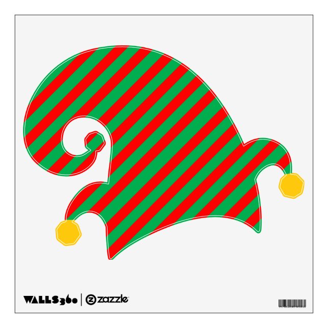 Red and Green Striped Elf Hat Wall Decal (Front)