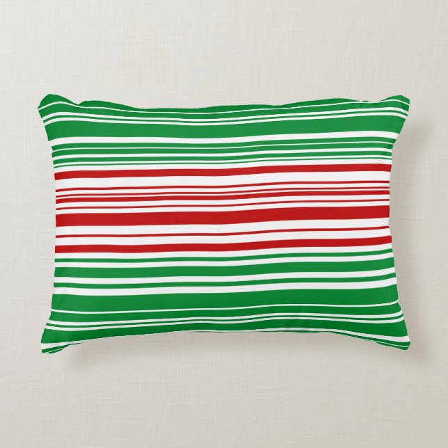 Red and Green Stripes Accent Pillow (Front)